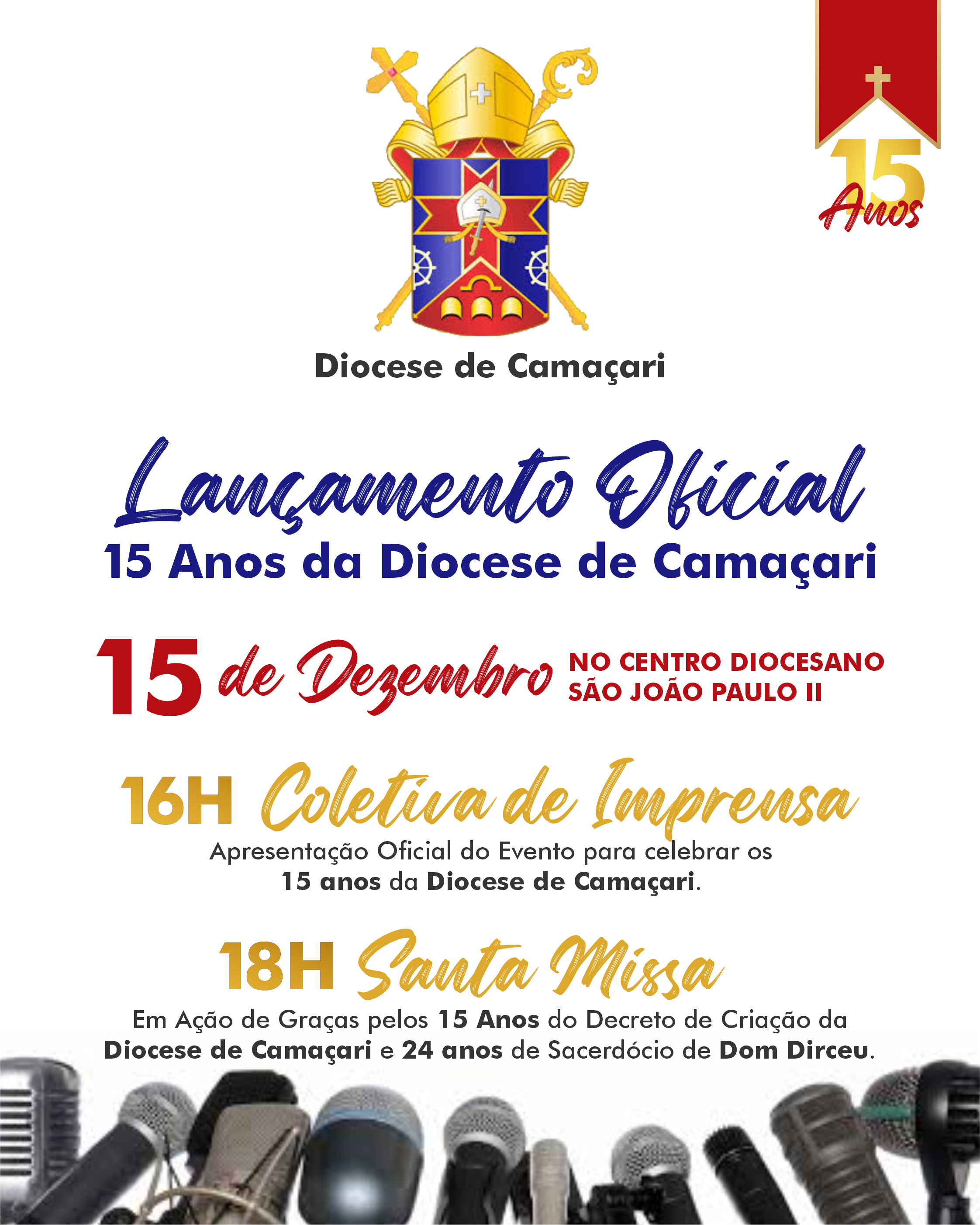 COLETIVA DE IMPRENSA: Diocese de Camaçari lança oficialmente Jubileu de 15 Anos de Criação na próxima segunda (15/12)